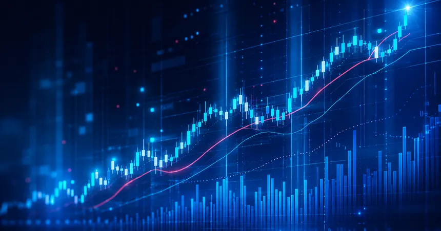 Биржевой график с растущими объёмами торгов